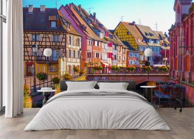 beautiful late summer afternoon view of traditional colorful half-timbered buildings in the historic Wall mural