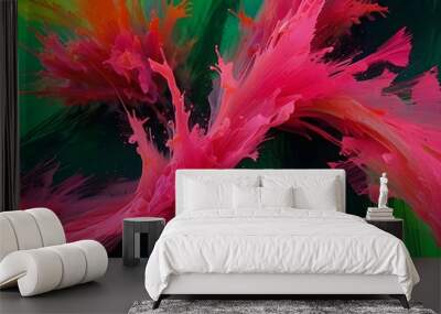 Abstract smear, neon pink and green, vibrant texture, generative AI Wall mural