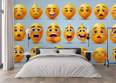 Big Set of Yellow Emojis Wall mural