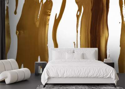 Gold color and coffee color paint stroke on a solid white background, generative AI Wall mural