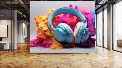 Headphone and Color Powder Wall mural