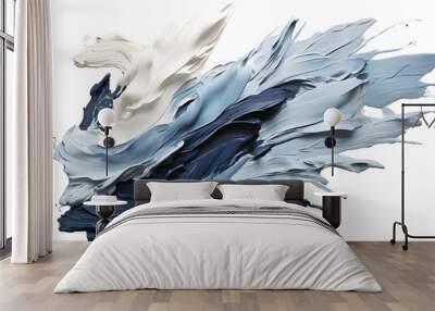 Navy and sky blue paint stroke on solid white background, generative AI Wall mural