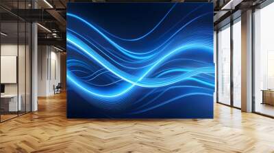 blue neon background with flowing wave patterns and luminous highlights, creating an energetic and lively visual Wall mural