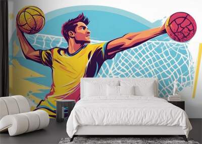 A clipart of a male handball player shooting at the goal ar7 4 Generative AI Wall mural