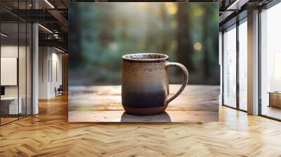 A pottery mug from MorningWhispers, whispering the serenity of mornings, photographed with a prime lens at f 1.4 Generative AI Wall mural