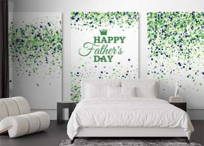 Banners set with green confetti on white. Vector flyer design templates for Fathers Day invitation cards, brochure design, certificates. All layered and isolated Wall mural