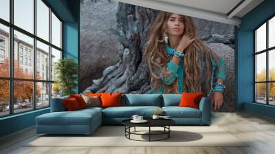 beautiful young stylish woman outdoors Wall mural