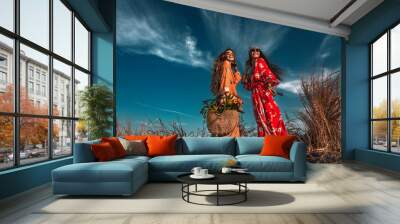 two beautiful stylish boho models outdoors Wall mural