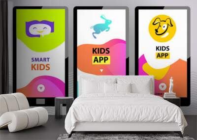 Smart kids online education app logo concept illustration. Three touching screen smartphone for Template App Development Landing Front page mobile website. Easy customize and edit. Vector. Wall mural