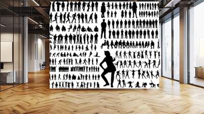  illustration, silhouettes people, collection, girls men, children, silhouettes people dancing Wall mural