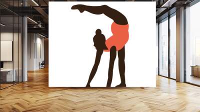  isolated, silhouette in colored clothes girl gymnast stretching Wall mural