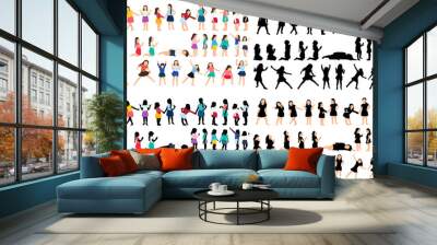  isolated silhouettes of children, collection of isometric children Wall mural