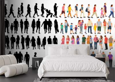  set of people go, flat style Wall mural