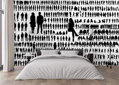 black silhouette people, vector collection, isolated Wall mural