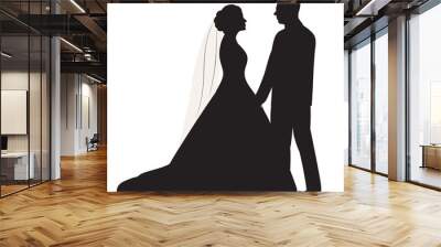 bride and groom silhouette design isolated, vector Wall mural