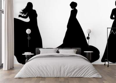 bride black silhouette isolated, vector Wall mural