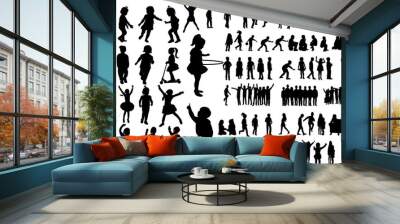 Collection of children silhouettes boys and girls set, vector illustration Wall mural