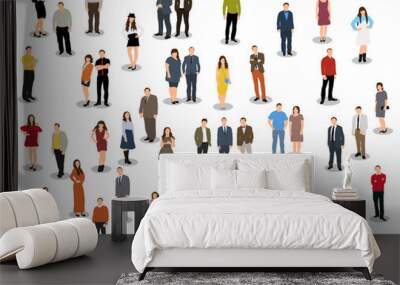 Collection of people stand, female male children, flat style, isometric people Wall mural