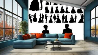 Collection of silhouettes of the bride and groom love, set, vector illustration Wall mural