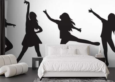 dancing people silhouette on white background Wall mural