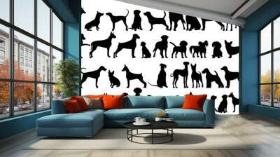 dogs set silhouette on white background, isolated, vector Wall mural