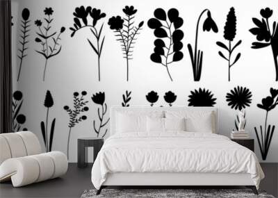 flowers, plants set silhouette isolated vector Wall mural