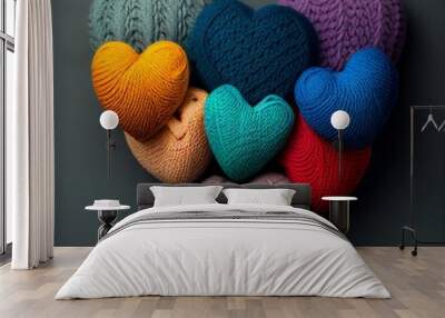 heart shaped knitted hearts Generative AI Wall mural