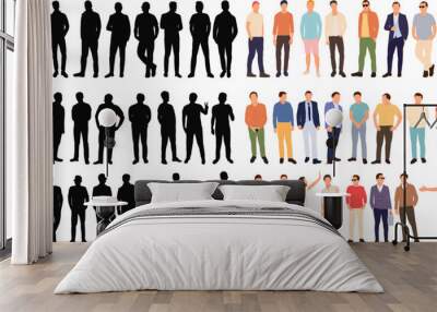 men, guys set silhouette isolated, vector Wall mural