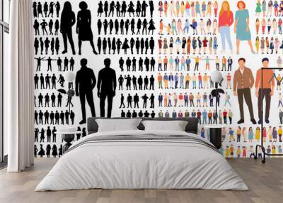 men and women set silhouette design isolated vector Wall mural