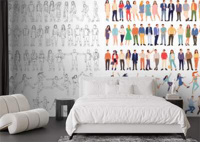 people set sketch ,outline icon isolated vector Wall mural