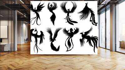 phoenix bird set silhouette ,on white background, vector Wall mural