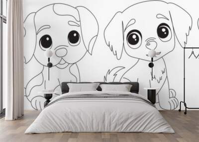 puppies coloring book for kids isolated vector Wall mural