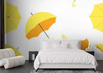 seamless white background, yellow umbrellas Wall mural