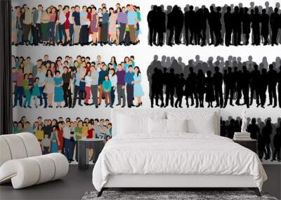 set of a crowd of people flat style, silhouette of a crowd Wall mural