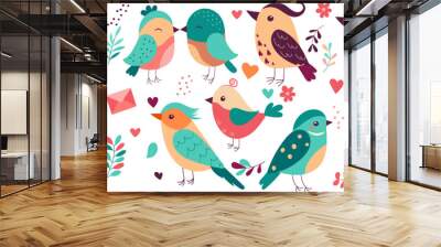 set of cartoon birds on white background vector Wall mural