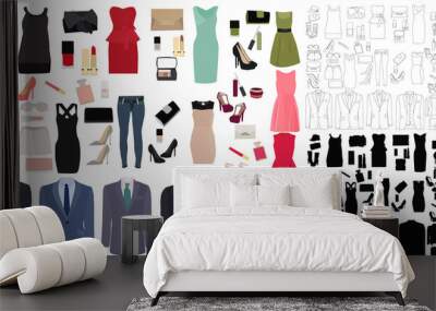 set of clothes, dress, jackets, shoes Wall mural