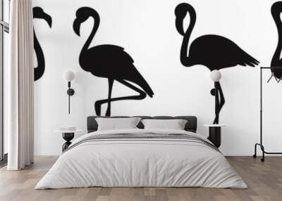 set of flamingos silhouette on white background vector Wall mural