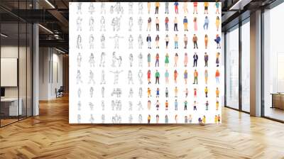 set of people and children in flat style, vector Wall mural