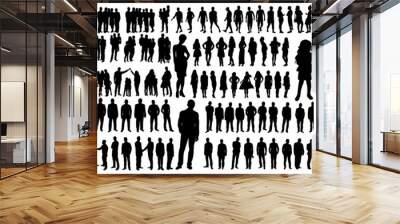 set of people black silhouette, isolated, vector Wall mural