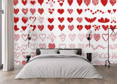 set of red hearts silhouette design vector isolated Wall mural