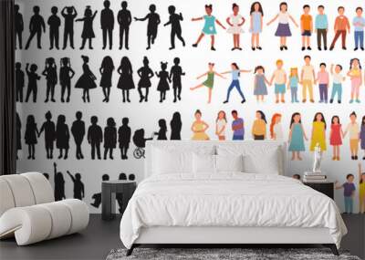 silhouette kids set, collection vector isolated Wall mural