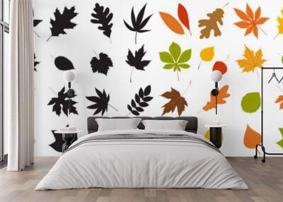 silhouette leaves set autumn on white background isolated, vector Wall mural