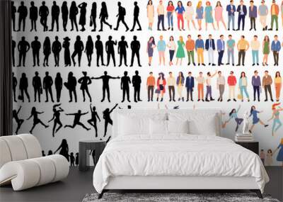 silhouette people collection on white background isolated, vector Wall mural