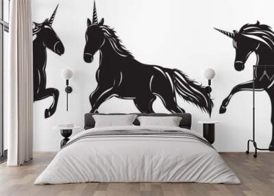 silhouette unicorns black on a white background isolated, vector Wall mural