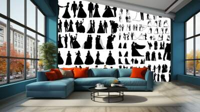 Vector, big set of wedding silhouettes Wall mural