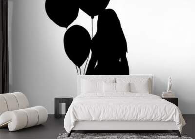 vector, isolated, black silhouette of a girl with balloons Wall mural