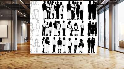 vector, isolated black silhouette people collection Wall mural