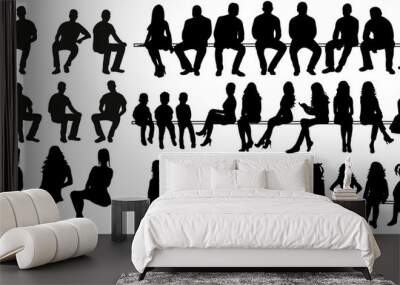 Vector, isolated silhouette of sitting people, large collection, sitting man and girl Wall mural