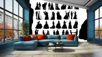 Vector, isolated silhouette of wedding, collection, set, Wall mural