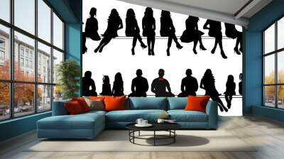 Vector, silhouette of sitting people set Wall mural